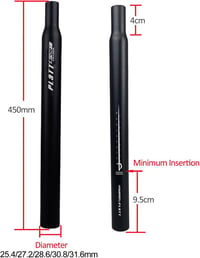 Tijă de șa pentru bicicletă din aliaj de aluminiu PLATTBK, 450 mm, pentru MTB, cursieră, downhill, BMX, diametre 25.4, 27.2, 28.6, 31.6 3