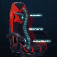 Herné kreslo Play Haha, otočná kancelárska stolička, ergonomické herné kreslo k PC, dizajn pre pretekárov, kožené, s podnožkou – červené 4