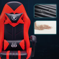 Herné kreslo Play Haha, otočná kancelárska stolička, ergonomické herné kreslo k PC, dizajn pre pretekárov, kožené, s podnožkou – červené 8