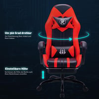 Herné kreslo Play Haha, otočná kancelárska stolička, ergonomické herné kreslo k PC, dizajn pre pretekárov, kožené, s podnožkou – červené 9