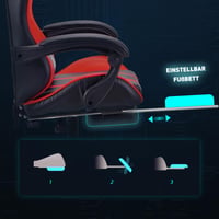 Herné kreslo Play Haha, otočná kancelárska stolička, ergonomické herné kreslo k PC, dizajn pre pretekárov, kožené, s podnožkou – červené 6