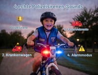 Detská policajná siréna na bicykel Playmags KidsTech, LED svetlo a klaksón so 4 zvukmi, 5 LED diód, viacfarebná, 13x7,5x3,5 cm 5