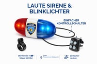 Detská policajná siréna na bicykel Playmags KidsTech, LED svetlo a klaksón so 4 zvukmi, 5 LED diód, viacfarebná, 13x7,5x3,5 cm 4