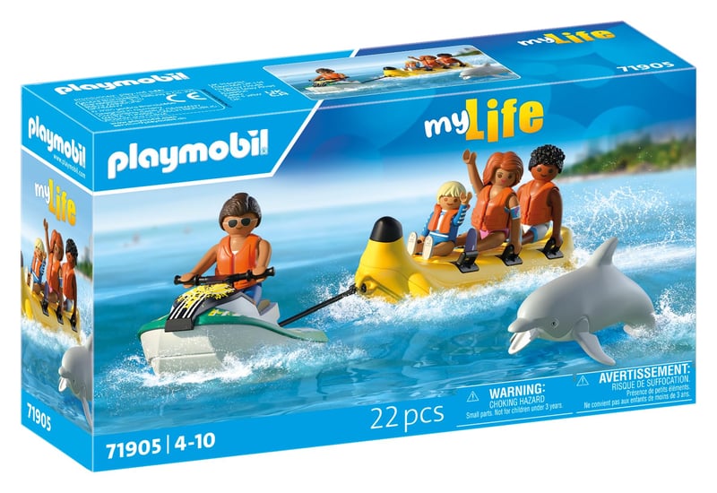 PLAYMOBIL 71905 Jazda na banáne so súpravou figúrok a vodným skútrom – Plážová dovolenka, vodná hracia súprava od 4 rokov