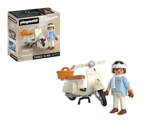 PLAYMOBIL 72283 Vespa set za 80. obljetnicu – Klasična Vespa u boji kreme s vozačem, košarom i listom naljepnica, za uzrast od 5 godina naviše
