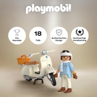 PLAYMOBIL 72283 Vespa 80-ročná jubilejná súprava – Krémová klasická Vespa so šoférom, košíkom a nálepkami, od 5 rokov 2