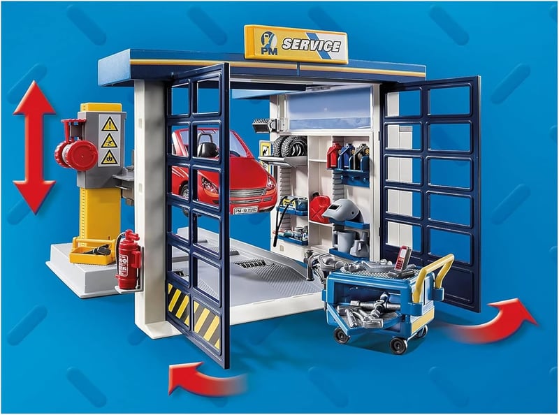 Playmobil Autószerelő Műhely 70202 - Játékszett 4 éves kortól, 153 db-os készlet szerelővel, autóval és emelőplatformmal
