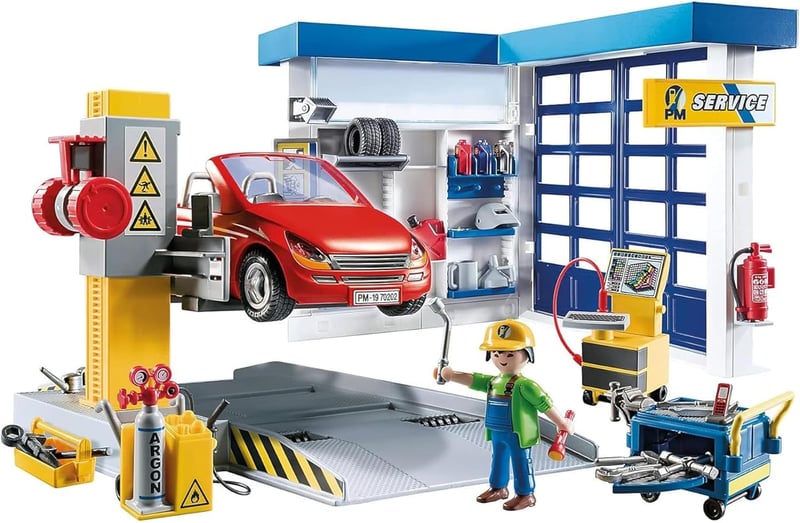 Playmobil Autószerelő Műhely 70202 - Játékszett 4 éves kortól, 153 db-os készlet szerelővel, autóval és emelőplatformmal