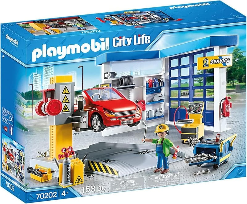 Playmobil Autószerelő Műhely 70202 - Játékszett 4 éves kortól, 153 db-os készlet szerelővel, autóval és emelőplatformmal