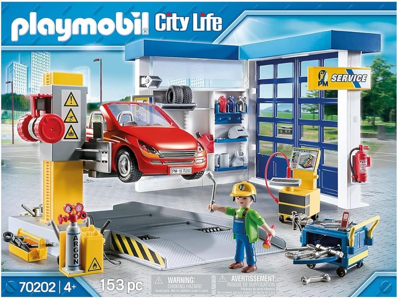 Playmobil Autószerelő Műhely 70202 - Játékszett 4 éves kortól, 153 db-os készlet szerelővel, autóval és emelőplatformmal