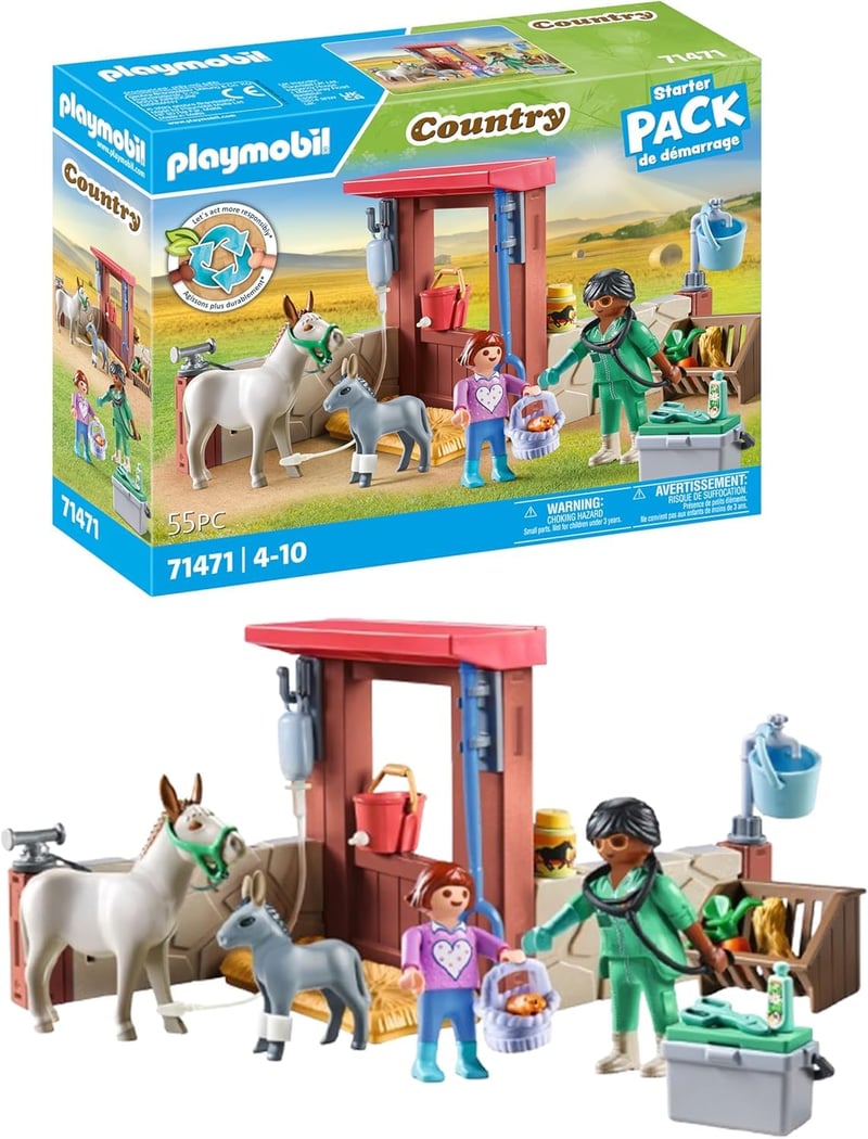 PLAYMOBIL Country 71471 Veterinárna starostlivosť o somáriky – Herná súprava pre deti od 4 rokov