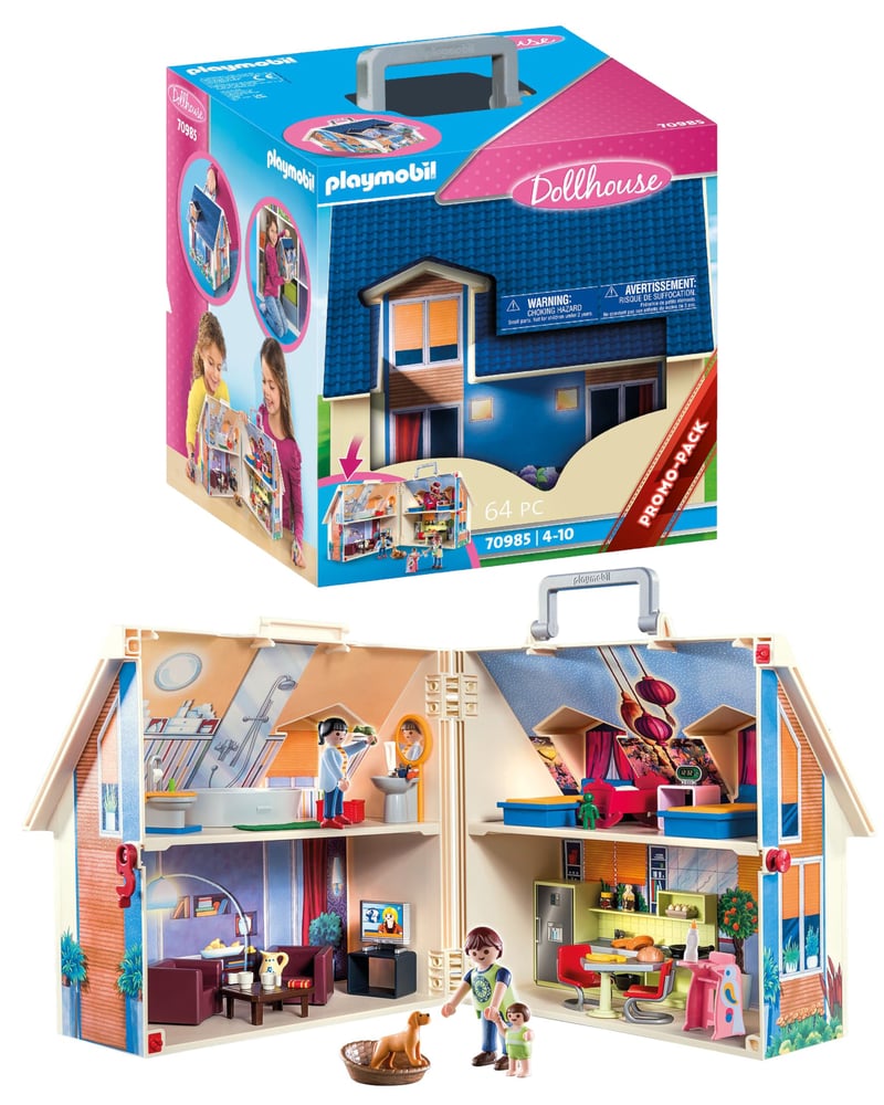 PLAYMOBIL Dollhouse 70985 Prenosný domček pre bábiky s rúčkou, skladací, od 4 rokov