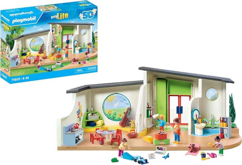 PLAYMOBIL MyLife 71601 Szivárvány Óvoda Játékszett Kiegészítésekkel és Működő Csengővel