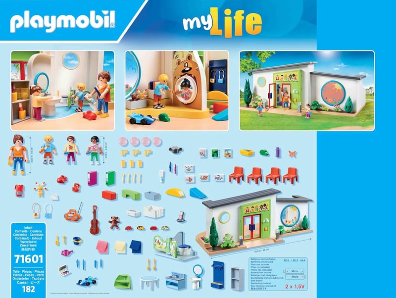 PLAYMOBIL MyLife 71601 Szivárvány Óvoda Játékszett Kiegészítésekkel és Működő Csengővel