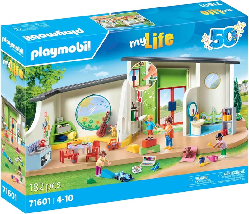 PLAYMOBIL MyLife 71601 Szivárvány Óvoda Játékszett Kiegészítésekkel és Működő Csengővel