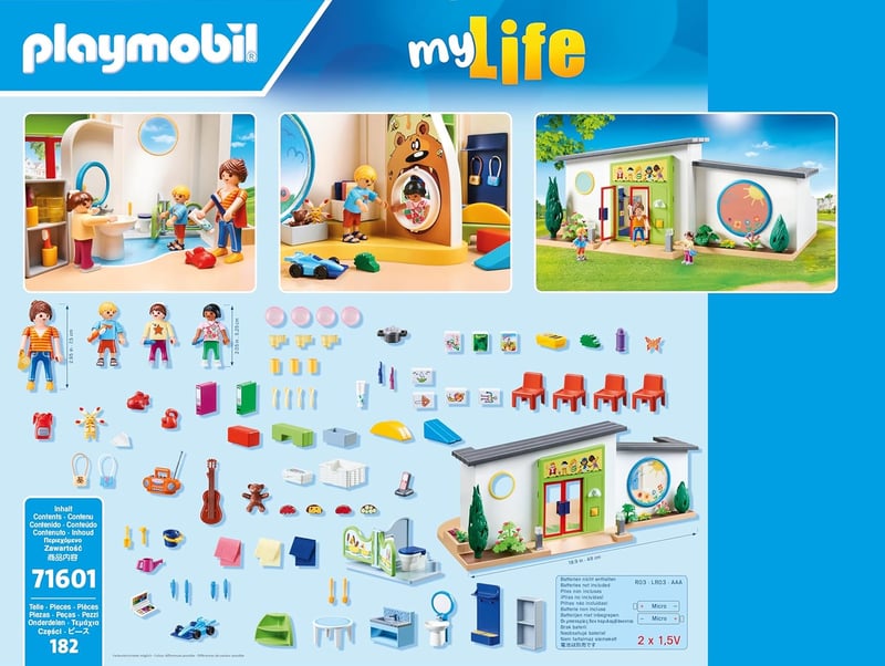 PLAYMOBIL MyLife 71601 Szivárvány Óvoda Játékszett Kiegészítésekkel és Működő Csengővel