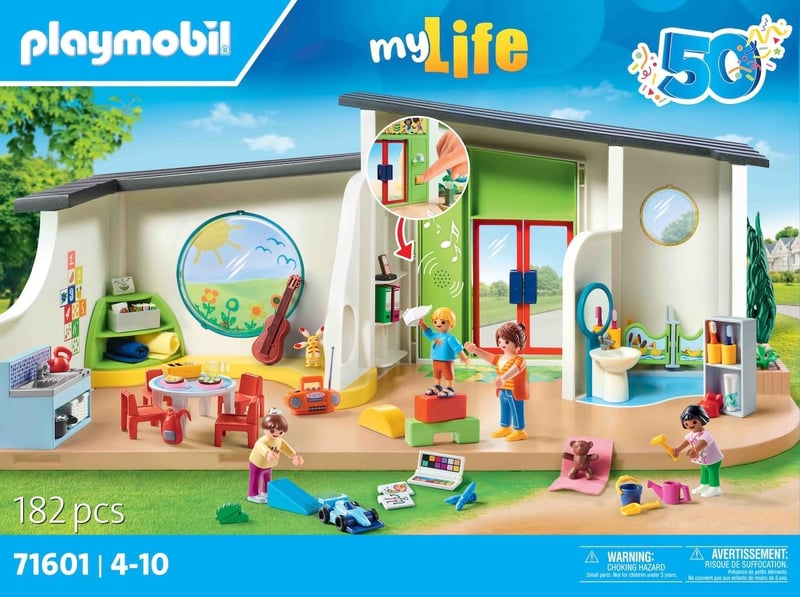 PLAYMOBIL MyLife 71601 Szivárvány Óvoda Játékszett Kiegészítésekkel és Működő Csengővel