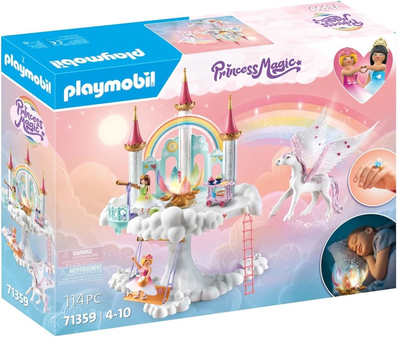 PLAYMOBIL Princess Magic 71359 Heavenly Rainbow Castle, Magic World with Luminous Rainbow Flower, Butterfly Ring, Pegas and Princesses, Age 4+