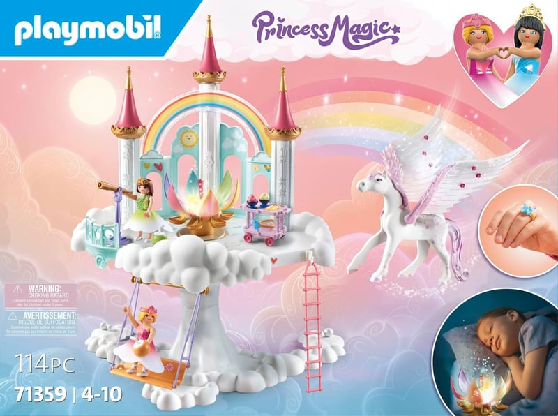 PLAYMOBIL Princess Magic 71359 Heavenly Rainbow Castle, Magic World with Luminous Rainbow Flower, Butterfly Ring, Pegas and Princesses, Age 4+