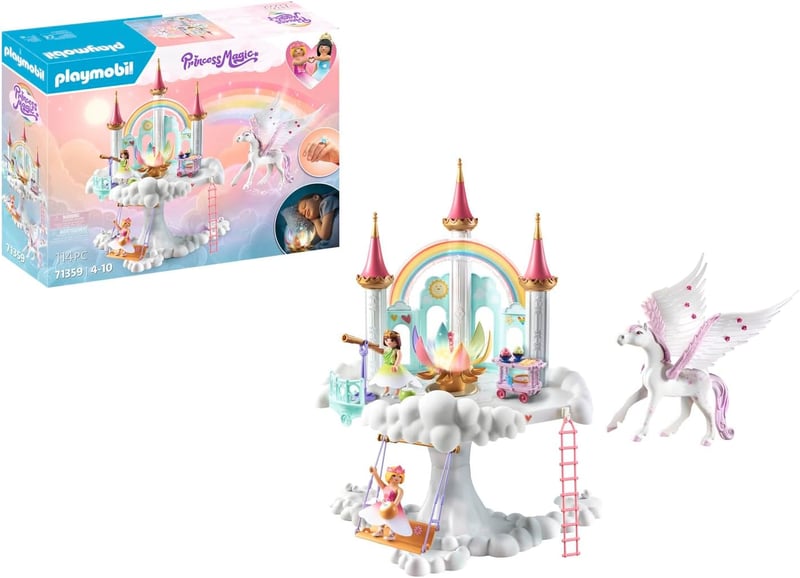 PLAYMOBIL Princess Magic 71359 Heavenly Rainbow Castle, Magic World with Luminous Rainbow Flower, Butterfly Ring, Pegas and Princesses, Age 4+