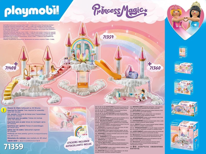 PLAYMOBIL Princess Magic 71359 Heavenly Rainbow Castle, Magic World with Luminous Rainbow Flower, Butterfly Ring, Pegas and Princesses, Age 4+