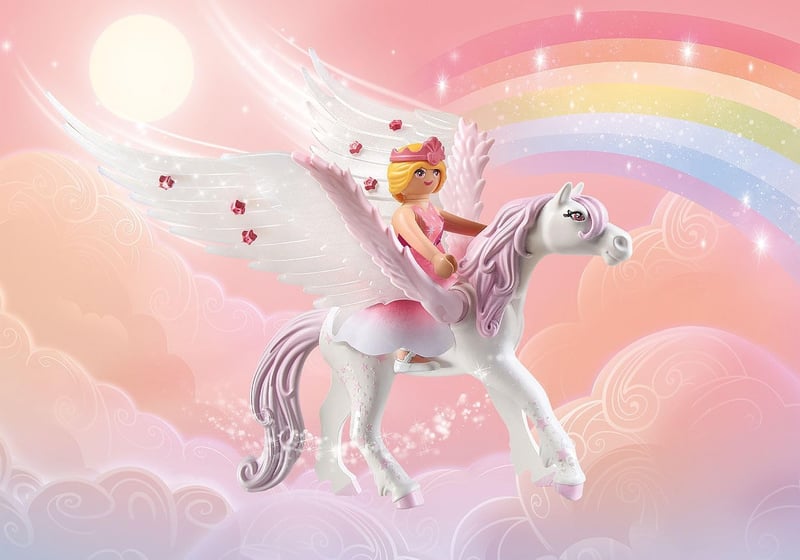PLAYMOBIL Princess Magic 71359 Heavenly Rainbow Castle, Magic World with Luminous Rainbow Flower, Butterfly Ring, Pegas and Princesses, Age 4+