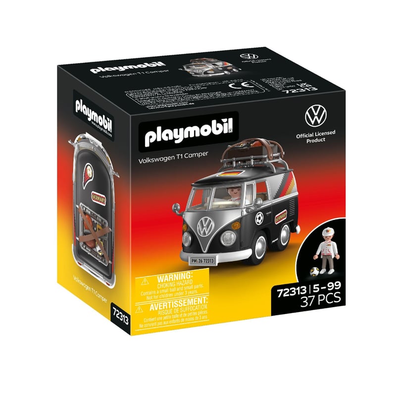 PLAYMOBIL Volkswagen T1 Camper GER Edition 72313 – Retro obytné auto so športovou výbavou, strešným nosičom a sadou nálepiek, od 4 rokov