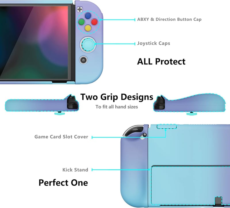 PlayVital AlterGrips Nintendo Switch OLED tok, ergonomikus Joy Con tartó, dokkolható védőtok