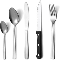 Pleafind 30 részes rozsdamentes evőeszköz készlet 6 személyre, steak késsel 1