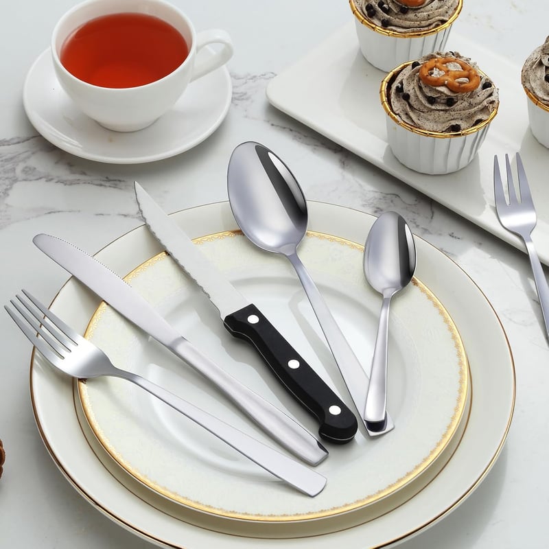 Pleafind 36 részes rozsdamentes evőeszköz készlet 6 személyre, steak késsel