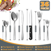 Pleafind 36 részes rozsdamentes evőeszköz készlet 6 személyre, steak késsel 2