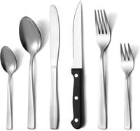 Pleafind 36 részes rozsdamentes evőeszköz készlet 6 személyre, steak késsel 1