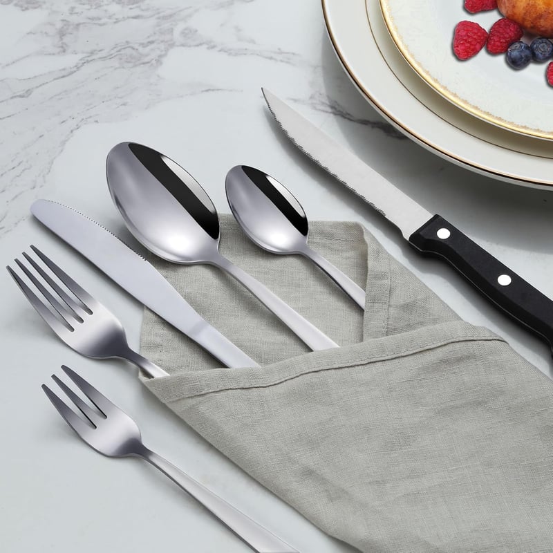 Pleafind 36 részes rozsdamentes evőeszköz készlet 6 személyre, steak késsel