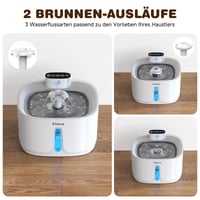Fântână de băut fără fir Pliera pentru pisici, 3,2 L, fântână cu senzor de mișcare și baterie de 4000 mAh, pompă silențioasă, 3 moduri, 2 duze, tavă din oțel inoxidabil, 5 filtre, fără BPA 4