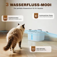 Fântână de băut fără fir Pliera pentru pisici, 3,2 L, fântână cu senzor de mișcare și baterie de 4000 mAh, pompă silențioasă, 3 moduri, 2 duze, tavă din oțel inoxidabil, 5 filtre, fără BPA 6