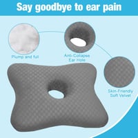 Pernă pentru piercing PLLYPE cu gaură pentru ureche, pentru dormit pe o parte, pernă tip gogoașă pentru diminuarea presiunii, pentru recuperare postoperatorie, cu husă lavabilă, 41 x 33 x 9 3