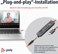 Káblový headset PLT Poly Blackwire 3325 – flexibilný mikrofón, Hi-Fi stereo, pripojenie cez USB-C, USB-A a 3,5 mm jack, kompatibilný s PC, Mac, Teams a Zoom 2