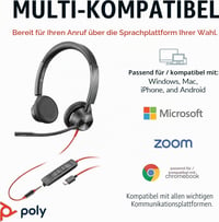 Káblový headset PLT Poly Blackwire 3325 – flexibilný mikrofón, Hi-Fi stereo, pripojenie cez USB-C, USB-A a 3,5 mm jack, kompatibilný s PC, Mac, Teams a Zoom 6
