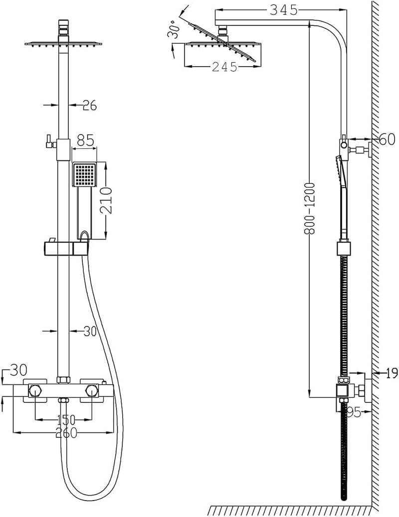 Plumbsys négyzetes termosztátos zuhanysystem matt fekete 304 rozsdamentes acél
