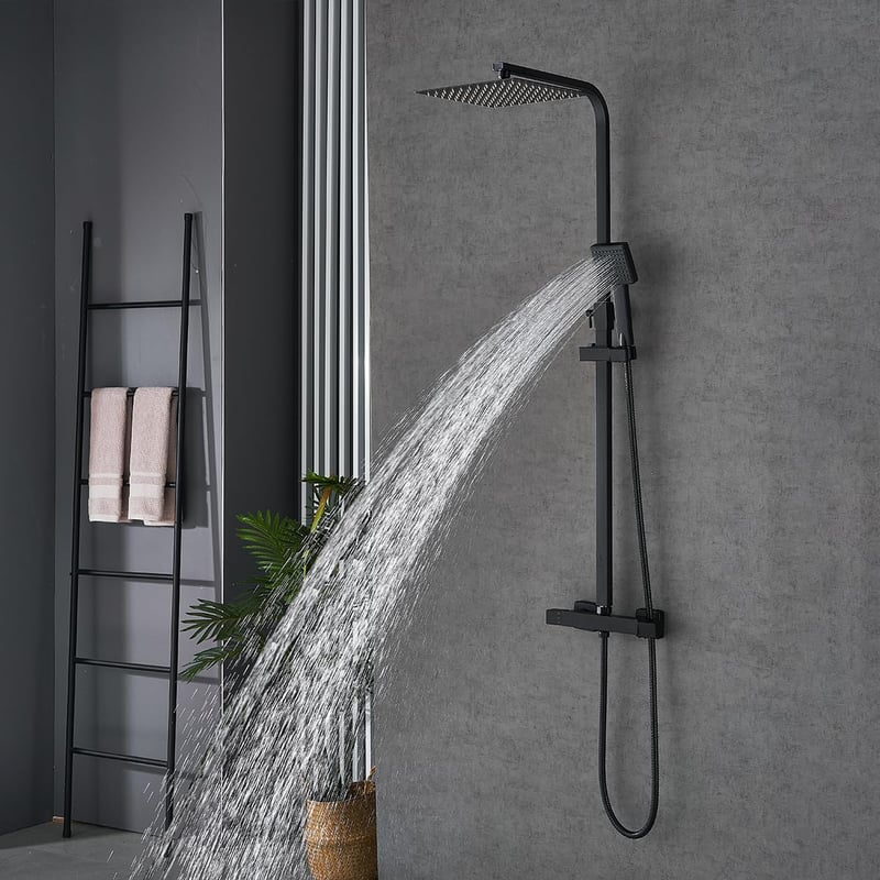Plumbsys négyzetes termosztátos zuhanysystem matt fekete 304 rozsdamentes acél