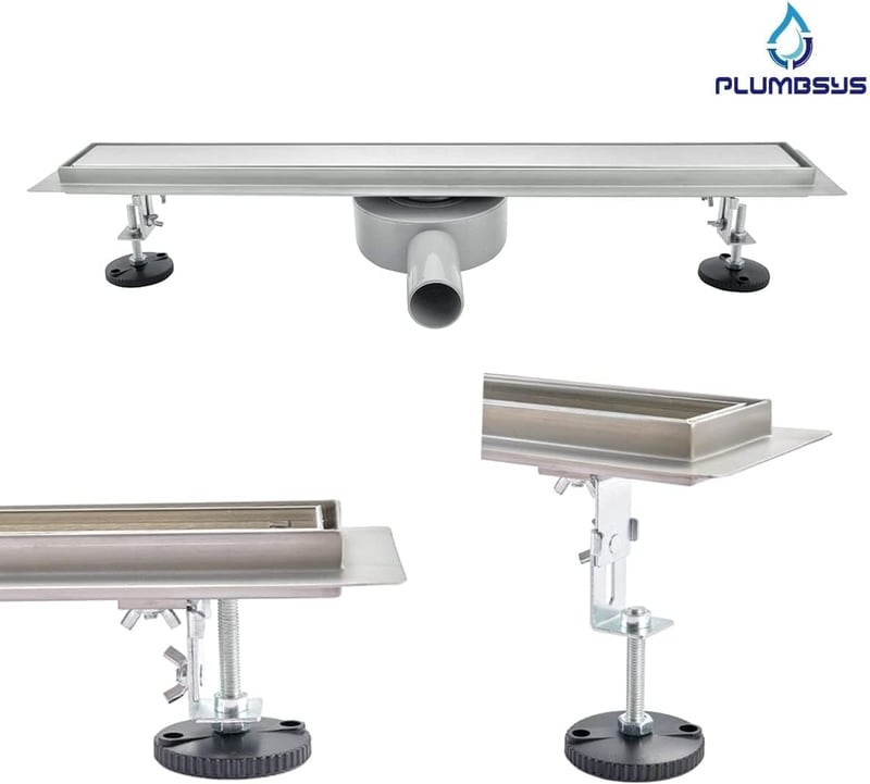 Plumbsys rozsdamentes zuhanycsatorna 50cm, 2in1 csempézhető padlólefolyó szett, 360° forgó szifonnal, szagkimaradással és hajszűrővel