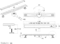 Plumbsys rozsdamentes zuhanycsatorna 50cm, 2in1 csempézhető padlólefolyó szett, 360° forgó szifonnal, szagkimaradással és hajszűrővel 6