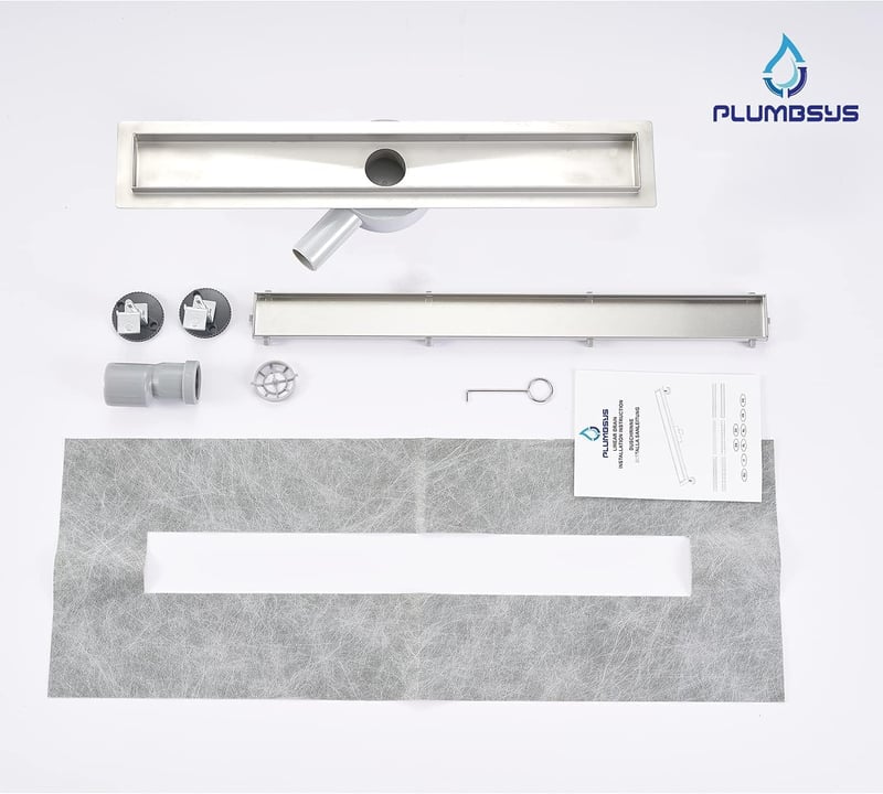 Plumbsys rozsdamentes zuhanycsatorna 50cm, 2in1 csempézhető padlólefolyó szett, 360° forgó szifonnal, szagkimaradással és hajszűrővel