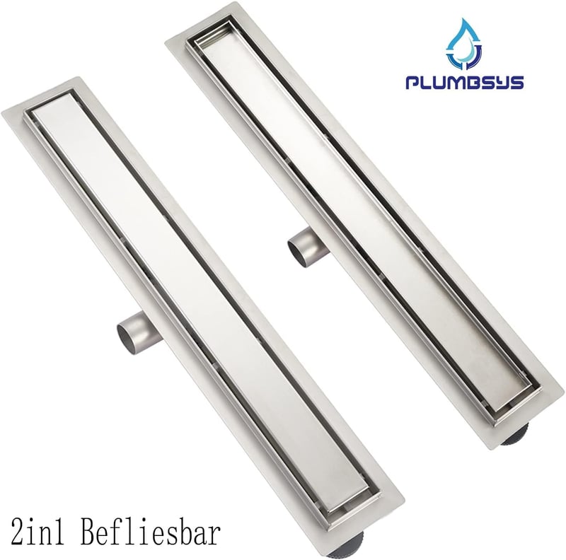 Plumbsys rozsdamentes zuhanyfolyóka 60cm, 2in1 dönthető padlólefolyó szifon szagkimaradóval - 2 in 1, 60cm