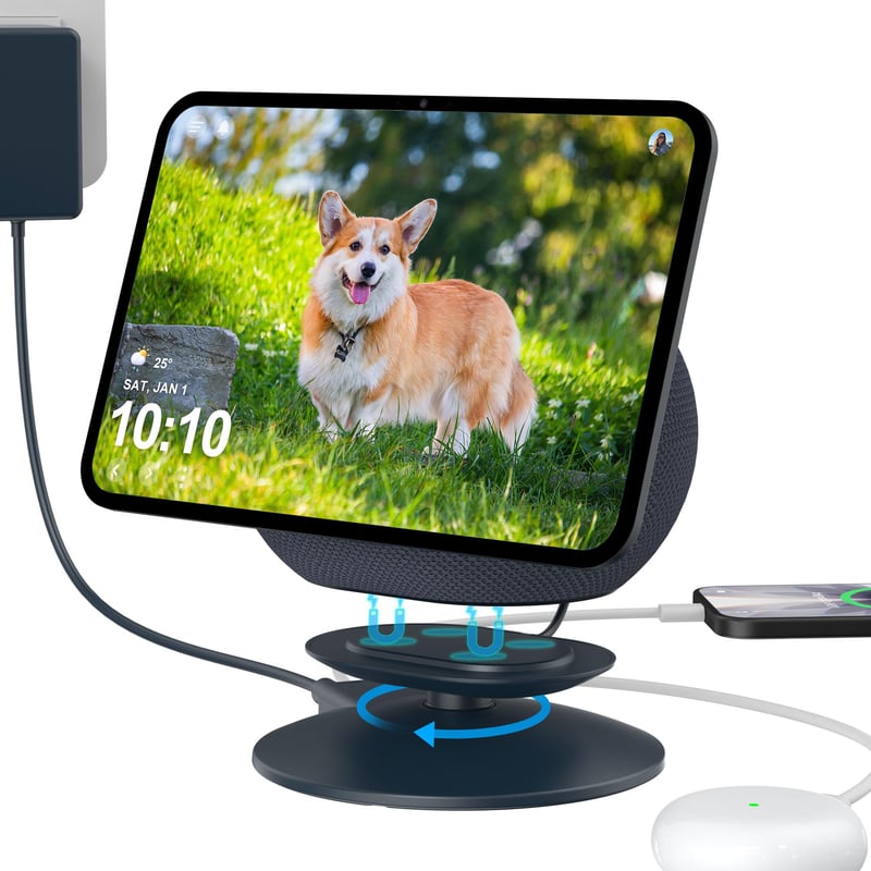 Nabíjacia stanica PlusAcc pre iPhone a iPad – držiak otočný o 270° s 2 portmi USB-C/A, kompatibilná s AirPods, grafitovo sivá