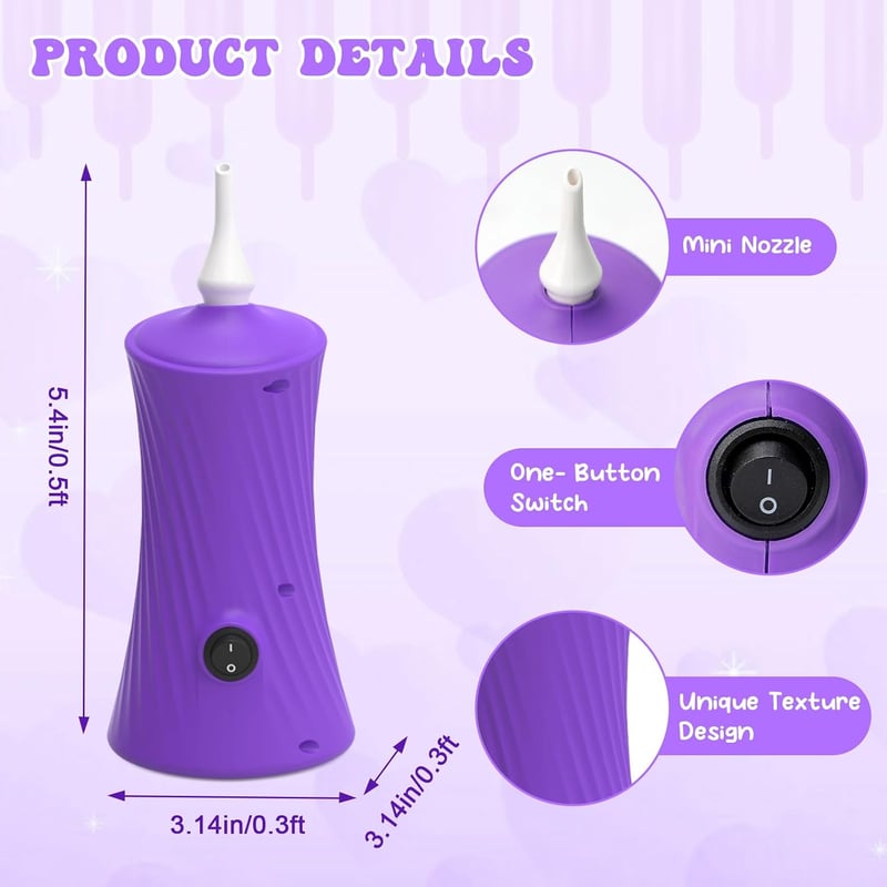 PlusFive lila elektromos ballonpumpa 30W mini légtöltő hosszú luf