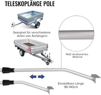 Plutohiker Univerzális Ponyvafeszítő Rúd Utánfutóhoz - 3 db Állítható Alumínium Tartókonzol (96-140 cm) Lapos Ponyvához, Csúszásmentes 6
