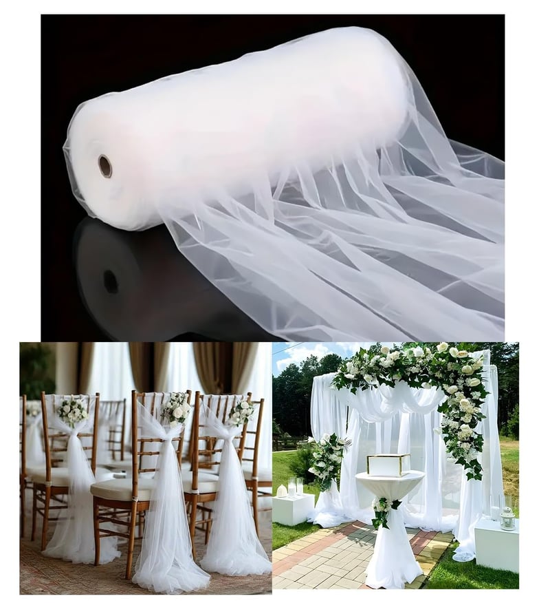 Pmnzdy Bijeli til materijal 160x500 cm organza dekorativna tkanina prozirni stolni trkač traka za stolice tilna traka mrežasta dekoracija za vjenčanja i zabave