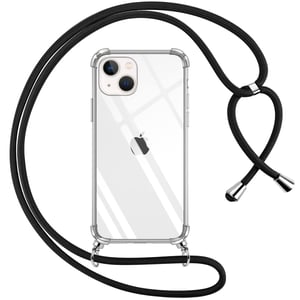 Pnakqil iPhone 13 / iPhone 14 prozirna silikonska maska s trakom za vrat i vezicom, maska za telefon s crnim lancem, zaštitna maska otporna na padove