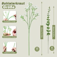 PNANLYA 10 db fehér művirág gyöngyvirág 42 cm 6 db eukaliptusz ág 38 cm dekoráció esküvőre, partira, otthonra, asztalra 2